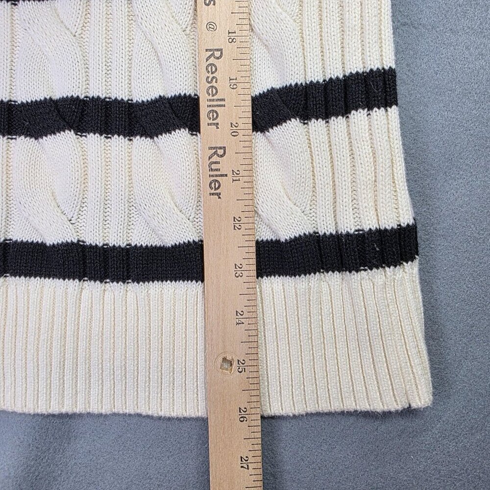 Talbots Sweater Womens M Petite White Blue Striped Cable Knit Nautical Preppy - Picture 7 of 10